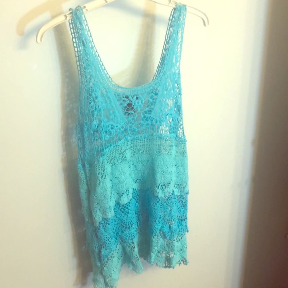 Blue crochet/lace tank top